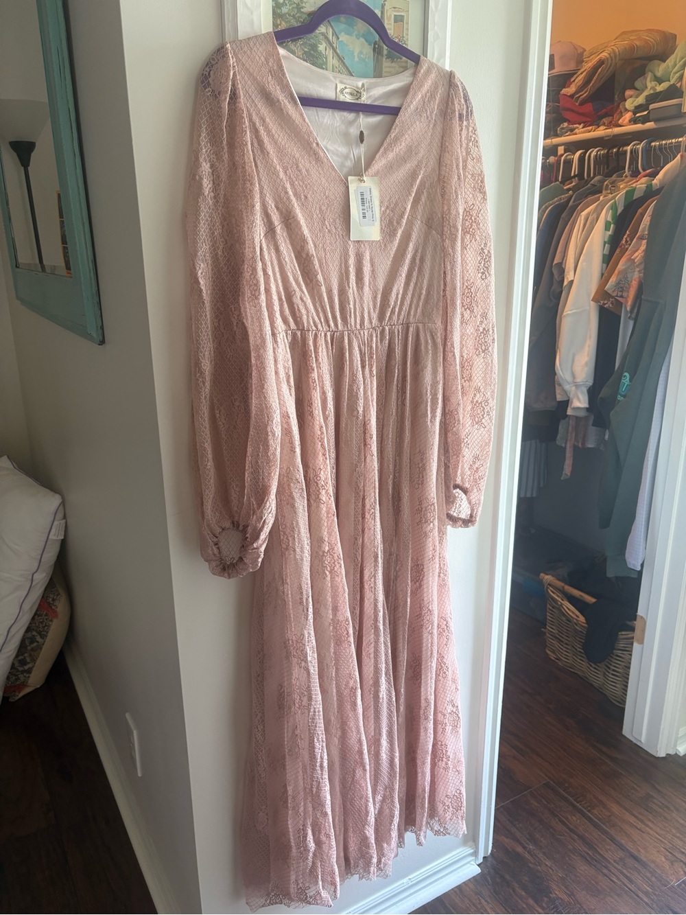 Joyfolie Dusty Rose Long Sleeve Lace Maxi Dress